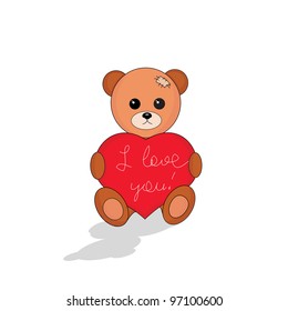 plush bear sitting with hear 'I love you' on white background