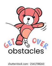 Сarrtoon plush bear with the slogan: overcome obstacles. Screensavers for phone