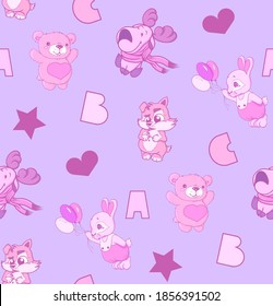 plush bear with smile on face and heart on his body. Fabric animalistic game for children, gift for child. Happy character made of fluffy material, vector 