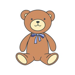Plush Bear Toy Isolated On White Background. Vector