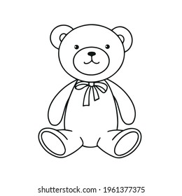 Plush bear toy. Outline drawing isolated on white background.