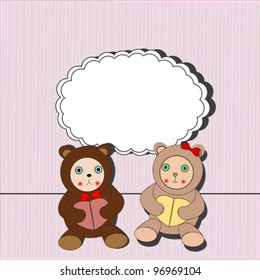 Plush bears over pink background