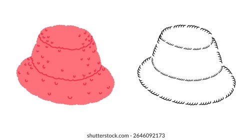 Chapéu De Balde De Plush. Inverno de pele Cabeça Moda acessórios cap roupa ilustração técnica. Capacete vetor para homens, mulheres, estilo unisex, modelo plano CAD mockup esboço esboço isolado