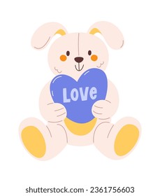 Plush Bunny With Heart Vector Illustration