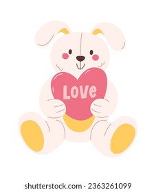 Plush Bunny With Heart Vector Illustration