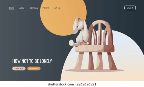 Plush bunny sitting on the child chair. Children's toys, kid's shop, playing, childhood concept. Vector illustration for poster, banner, website.