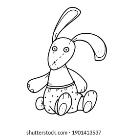 Plush children's toy bunny icon. Doodle illustration of plush doll bunny vector.