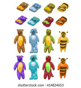 Plush costumes for puppets. Vector illustration.
