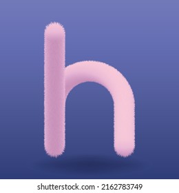 Plush and Fluffy Pink Letter H Isolated. Fur and Shaggy Font. Cute Soft and Realistic. Fine Detailed High Quality Vector.