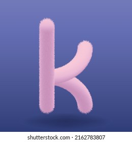 Plush and Fluffy Pink Letter K Isolated. Fur and Shaggy Font. Cute Soft and Realistic. Fine Detailed High Quality Vector.