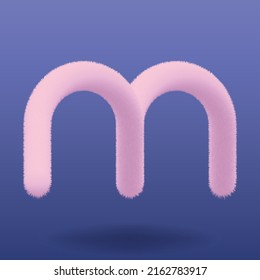 Plush and Fluffy Pink Letter M Isolated. Fur and Shaggy Font. Cute Soft and Realistic. Fine Detailed High Quality Vector.