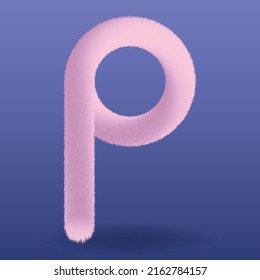 Plush and Fluffy Pink Letter P Isolated. Fur and Shaggy Font. Cute Soft and Realistic. Fine Detailed High Quality Vector.