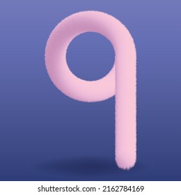 Plush and Fluffy Pink Letter Q Isolated. Fur and Shaggy Font. Cute Soft and Realistic. Fine Detailed High Quality Vector.