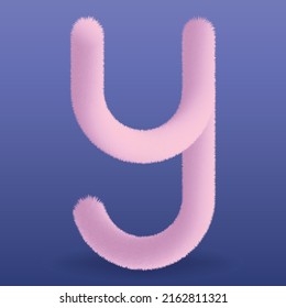 Plush and Fluffy Pink Letter Y Isolated. Fur and Shaggy Font. Cute Soft and Realistic. Fine Detailed High Quality Vector.