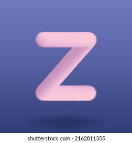 Plush und Fluffy Pink Letter Z isoliert. Fur und Shaggy Font. Cute Soft und realistisch. Feiner, detaillierter, hochwertiger Vektorgrafik.