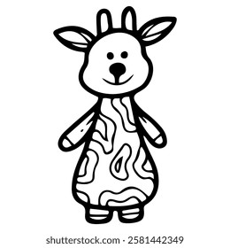 Plush giraffe. Hand drawn doodle. Comforter for newborn. Soft toy for baby. Textile cute item for children. Vector line art illustration.