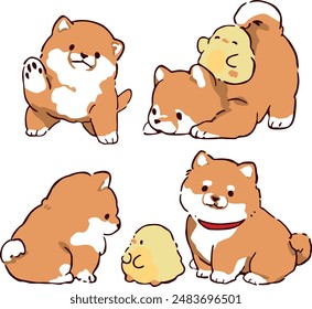 Plush puppies and cute chickens, vector