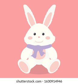 Plush rabbit vector illustration. Plush toy hare. Good for easter illustration. Vector icon.