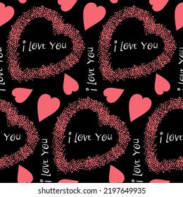 Plush red heart on black background seamless pattern for romantic decoration holiday valentine's day
