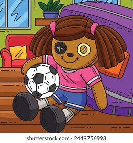 Plush Soccer Player Colored Cartoon Illustration