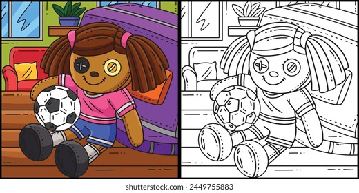 Plush Soccer Player Coloring Page Illustration