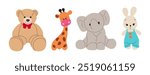 Plush stuffed toys set. Cute soft animals.