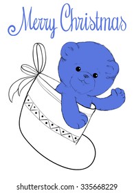 Plush teddy bear in felt boot christmas card
