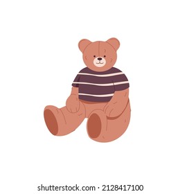 Oso de peluche. Oso de peluche esponjoso relleno sentado. Niños juguetes blandos. Un tierno y dulce muñeco animal en la camiseta. Ilustración vectorial plana aislada en fondo blanco