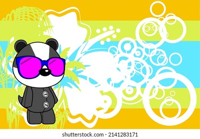 plush toy badger character cartoon tropical summer background illustration in vector format