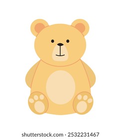 Concepto de juguete de peluche. Oso beige. Bastante suave animal para los niños. Diversión y entretenimiento para niños. Habitante del bosque. Juguete o mascota. Ilustración vectorial plana aislada sobre fondo blanco