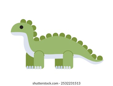 Concepto de juguete de peluche. Dinosaurio alto verde. Lindo osito de peluche. Bastante suave animal para los niños. Diversión y amor. Plantilla y maquetación. Ilustración vectorial plana aislada sobre fondo blanco