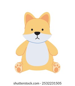 Concepto de juguete de peluche. Perro amarillo. Bastante suave animal para los niños. Diversión y entretenimiento para niños. Cachorro de peluche. Pegatina de medios sociales. Ilustración vectorial plana aislada sobre fondo blanco