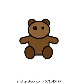 Plush toy flat line icon, teddy bear