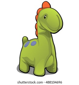 Plush toy in the form of a green dinosaur isolated on a white background. Vector illustration.