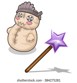 Plush toy in the form of an Indian and a magic wand with a star. Vector illustration.
