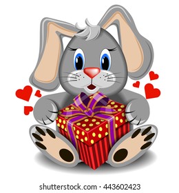 plush toy love rabbit with box gift on a blank background