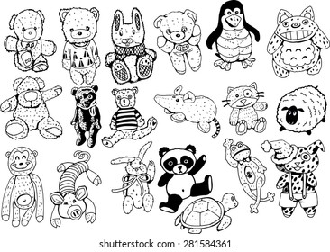 Plush Toys Black and White Collection ,vector