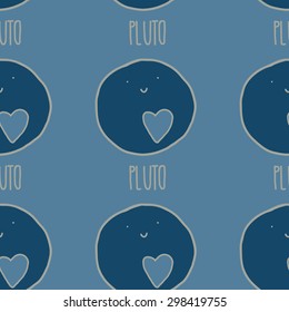 Pluto cute seamless vector pattern in beautiful blue colors.
