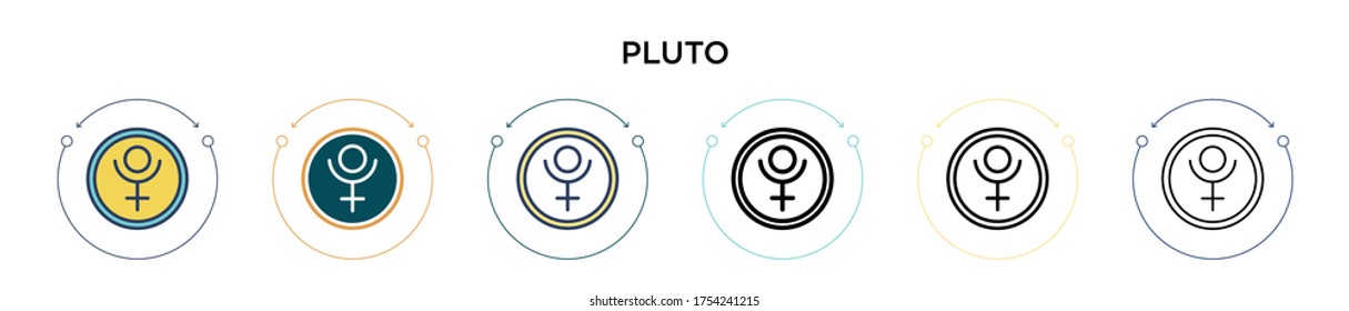 Pluto icon in filled, thin line, outline and stroke style. Vector illustration of two colored and black pluto vector icons designs can be used for mobile, ui, web
