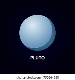 Pluto Icon on Space Background. Planet of the Solar System. Vector Illustration. Flat Style. Graphic Design for Education Classes, Study Books, Planetarium, Flayers, Banners, Posters, Cards.