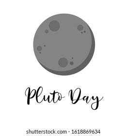 Pluto illustration and hand lettering Pluto day vector.