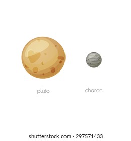 Pluto and its moon Charon, space objects in cartoon style