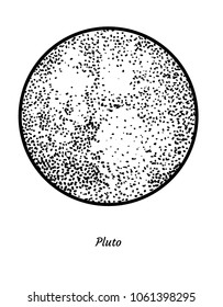 Pluto planet illustration, drawing, engraving, ink, line art, vector
