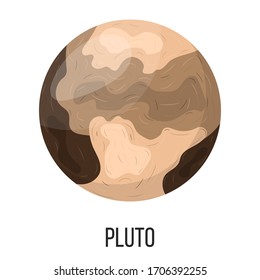 Pluto planet isolated on white background. Planet of solar system. Cartoon style vector illustration for any design.