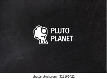 Pluto planet logo on blackboard. Vector logo.