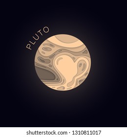 Pluto. Planet in paper cut style. Vector