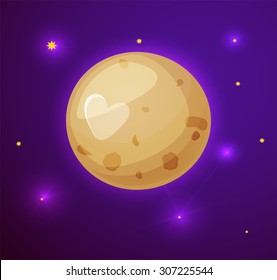 Pluto planet, space objects in cartoon style on space background with stars