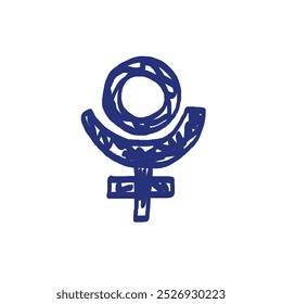 Pluto planet symbol pictogram. Horoscope vector sign. Hand drawn sketch. Blue pen or marker drawing. Primitive kids picture
