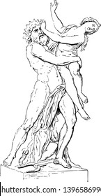 Pluto and Proserpina by Bernini in the Villa Borghese vintage line drawing or engraving illustration.