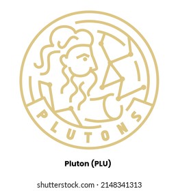 Pluton crypto currency with symbol PLU. Crypto logo vector illustration for stickers, icon, badges, labels and emblem designs.